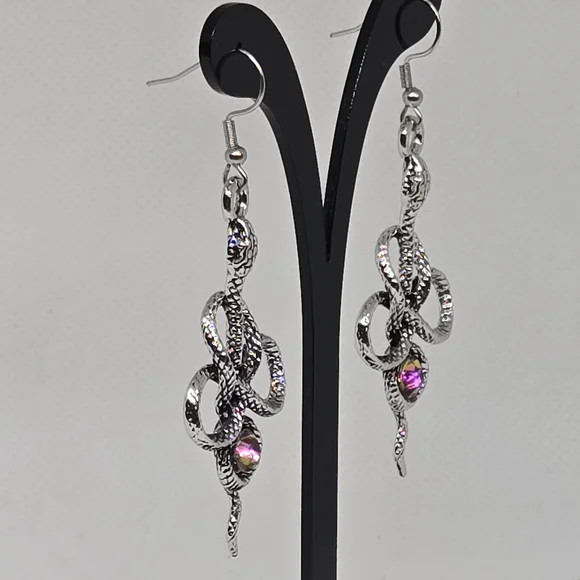 Snake Earrings with Rhinestone - Picture 2 of 6